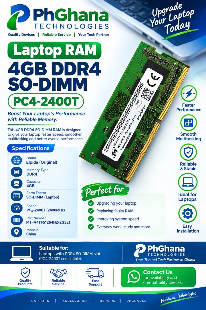 4GB DDR4 2400MHz Laptop RAM – SO-DIMM PC4-2400T